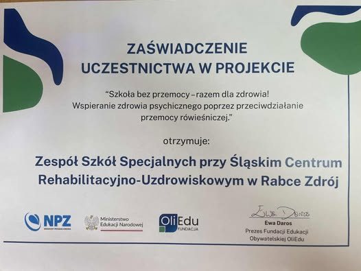 Zaświadczenie uczestnictwa w projekcie